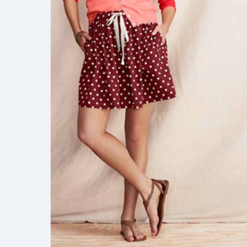 Lands End Canvas Rust Red 100% cotton Polka Dot Knee Length skirt. Size 2. EUC